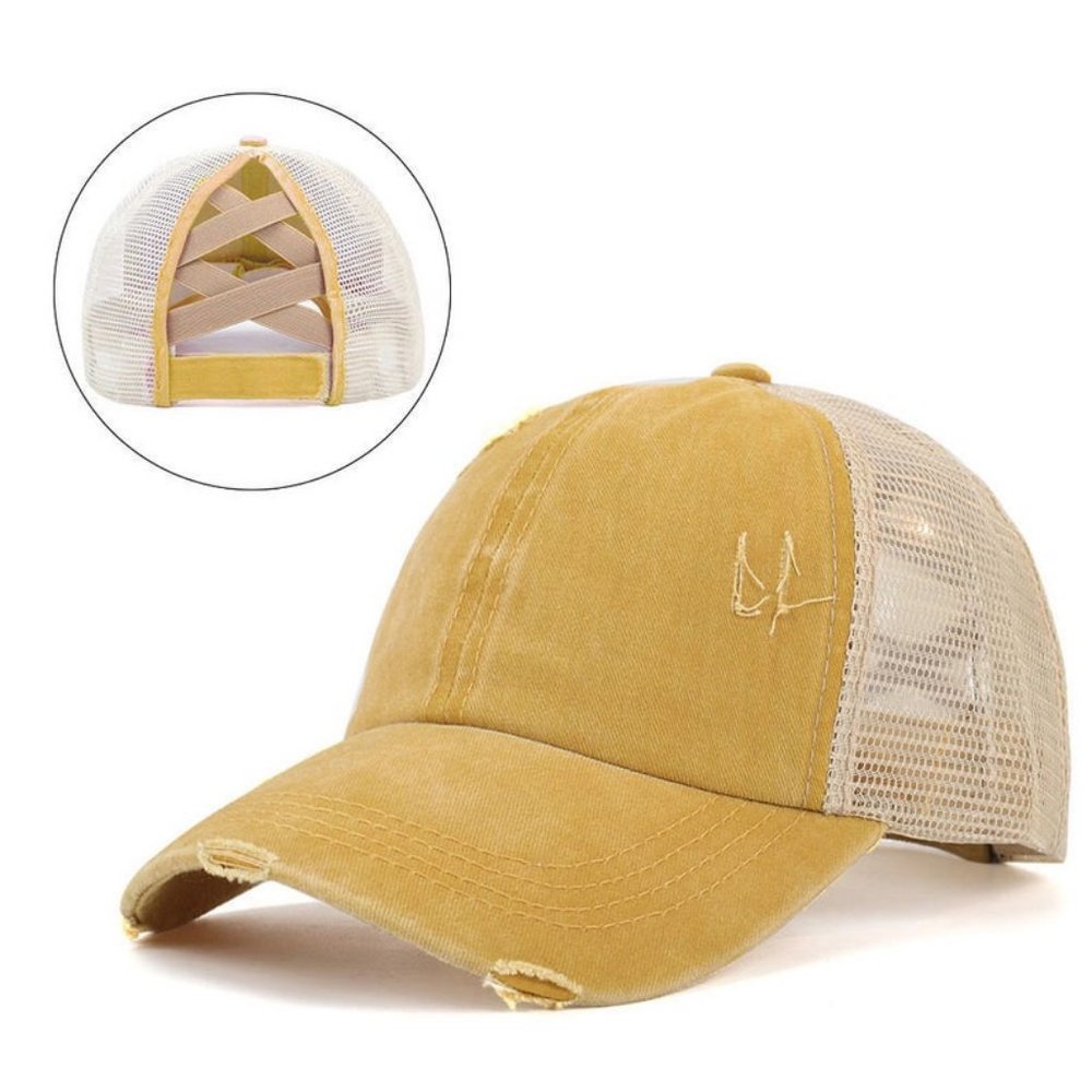 100% Cotton Vintage Women's Ponytail Baseball Cap | Adjustable Multi-Level Criss